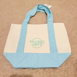 Trader Joes Pastel Blue and White Tote Bag Mini NWT